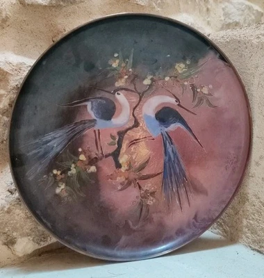 Ancienne Assiette Cuivre Émaillé "Oiseaux de Paradis" - Style De Kern Holland - - Photo 1/4