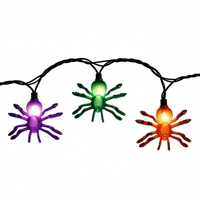 Halloween Spider String Lights,8.5ft Hanging 10 Orange Green and Purple LED