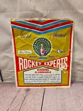 1970s Peacock Brand Rocket Experts CLASS V Firecracker Fireworks Label 4.5x5.25"