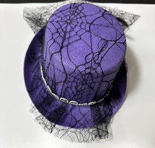 Halloween Purple Top Hat Black Lace Spider Gothic Costume Feather Whimsygoth