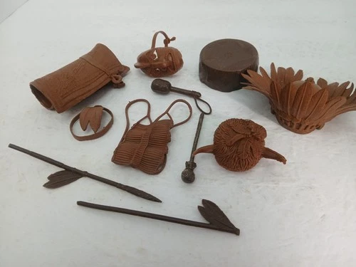 Lot Vintage Marx Chief Cherokee Geronimo Johnny West Indian Accessories BROWN