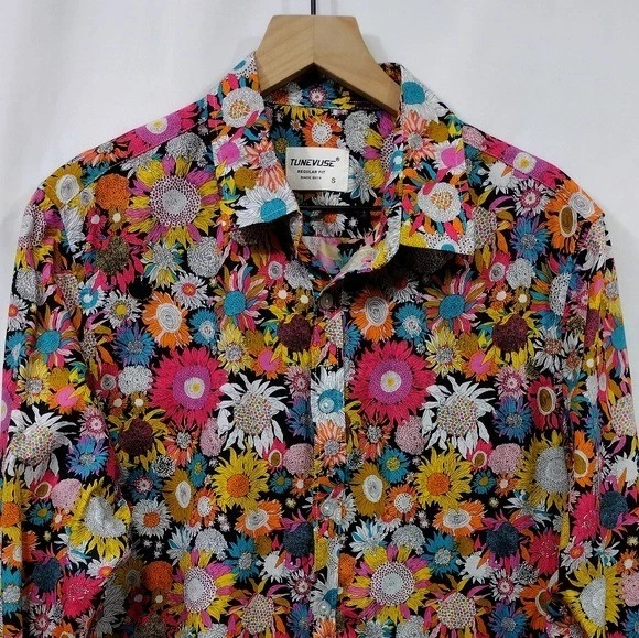 Camisa de Vestir Floral Tunevuse Para Hombres S Multicolor Boho Retro Años 90 Y2K Fiesta Artística Foto 2 de 4