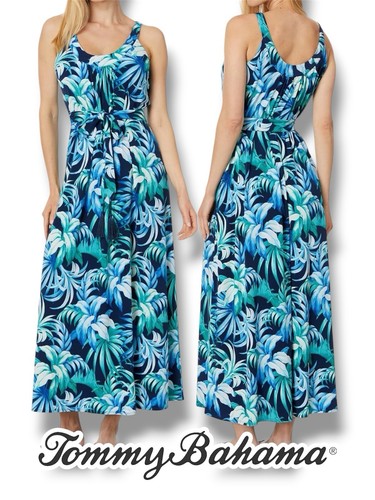 Tommy Bahama Maxi Dress Legendary Leaves Tropical Round Neck SW622077 Medium