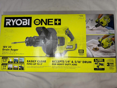 RYOBI PCL457B 18V Cordless Drain Auger USED 35ft Cable Drain Auger (Tool Only)