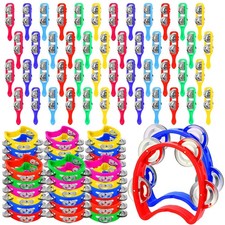72 Pcs Christmas Tambourines Bulk, 36 Plastic Hand Bells 36 Cymbals Musical T...