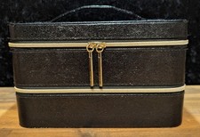 Lancome Two Layers Synthetic Leather Train Case Box Organizer, Black 9 x 5.5 x 5