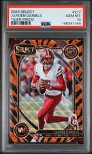 2024 Select Football Jayden Daniels #217 Rookie RC Club Tiger Stripe PSA 10