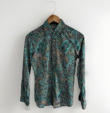 Etro Shirt Womens 40 Medium Blue Turquoise Paisley Blouse Button Up Italy