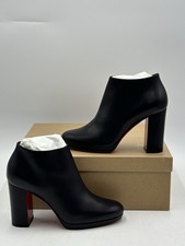 CHRISTIAN LOUBOUTIN Pasteur 100 Block Heel Black Leather Boots Size 36.5 Booties