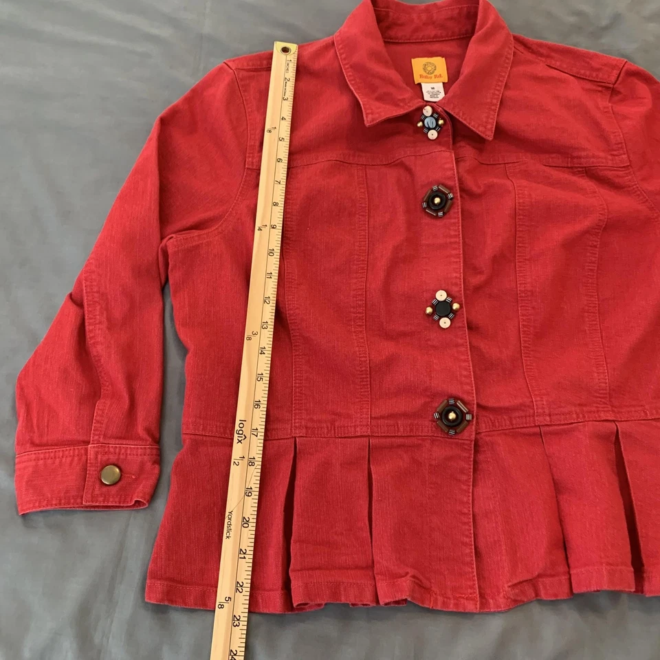 Ruby Rd Jacket Womens 18 Red Pleated Hem Stretch Button Front Beaded Boho Chic - Image 4 of 4