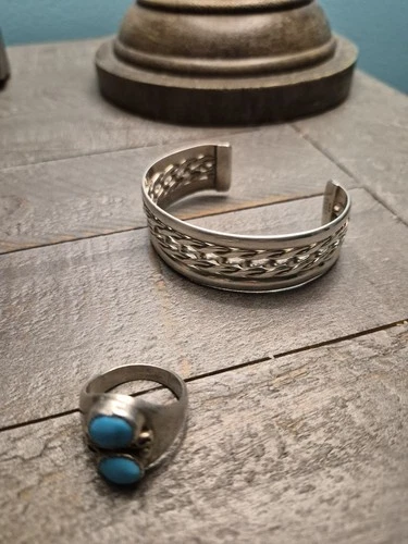 Vintage Sterling Silver Jewelry Lot Sterling Taxco Cuff And Native American Size