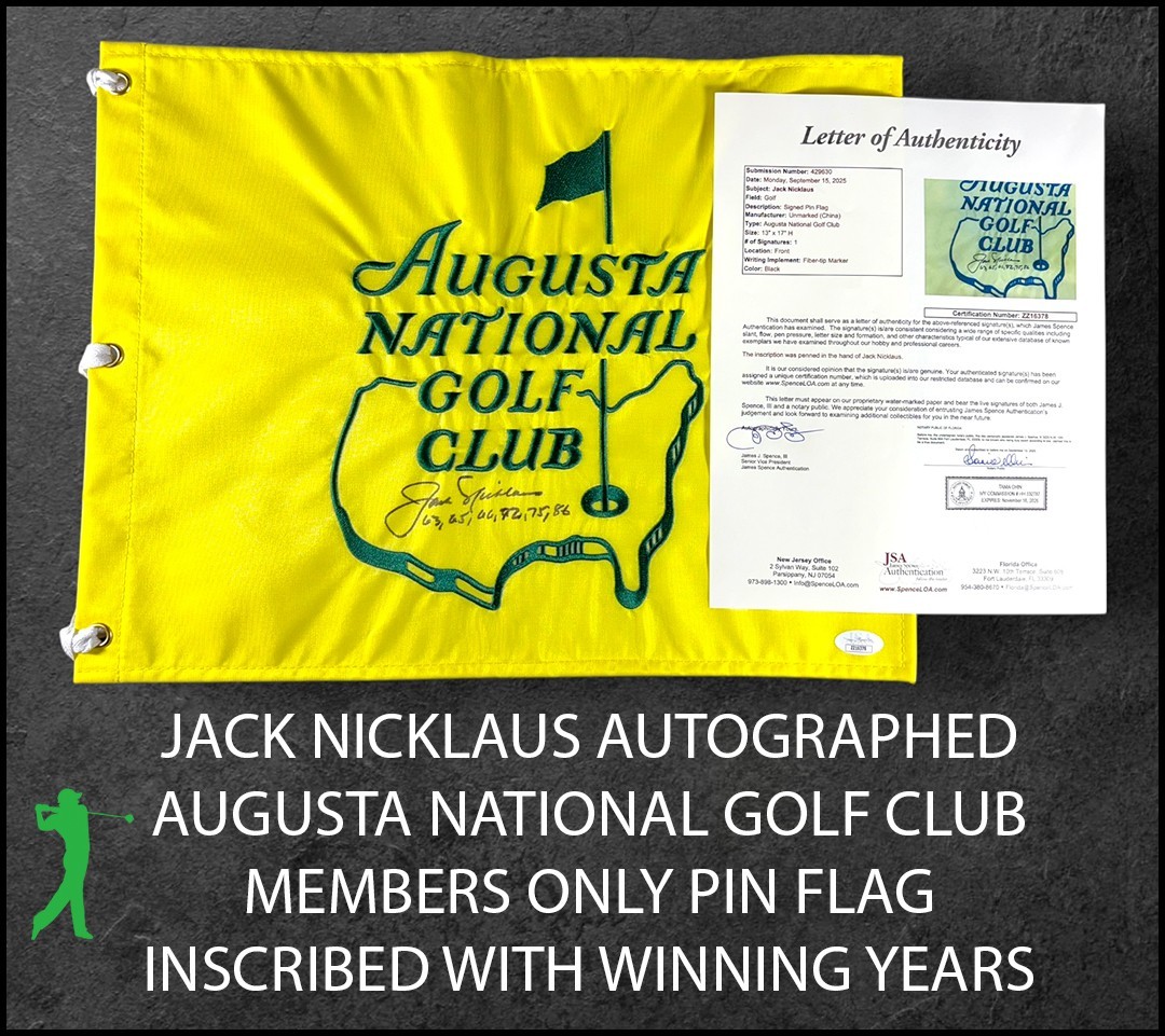 JACK NICKLAUS W/YEARS AUTOGRAPHED AUGUSTA NATIONAL ANGC MASTERS FLAG JSA COA LOA