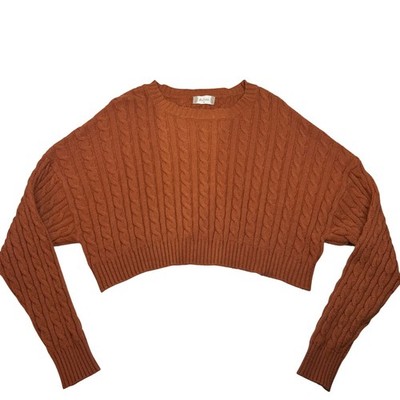 Altard State Rust Brown Chunky Cable Knit Cropped Sweater Womens Medium Neutral