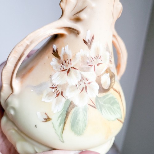 Antique Art Nouveau Amphora Moth Floral Bohemia Ombre Austrian Vase Pair 7" - Picture 9 of 18