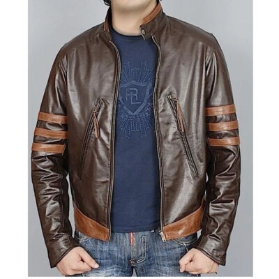 X-MEN Origins Logan Wolverine Brown Leather Jacket Halloween Costume Biker