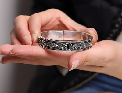 F03 Bracelet Bangle 4 Arts Music Chess Painting Writing 999 Silver