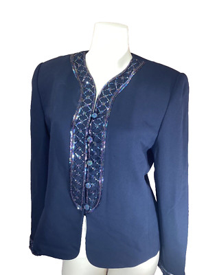    Vintage Valerie Stevens Evening Top Beaded Women s 10 Black Button Down