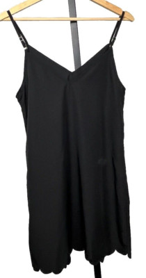 Shein Black Mini Slip Cocktail Dress 6 Strappy Scallop Hem Night Out Minimalist