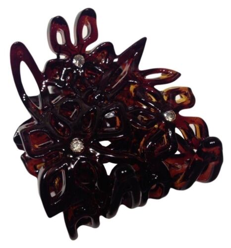 Parcelona French Tri Flower Celluloid with Crystals Hair Claw Clip - Picture 1 of 8