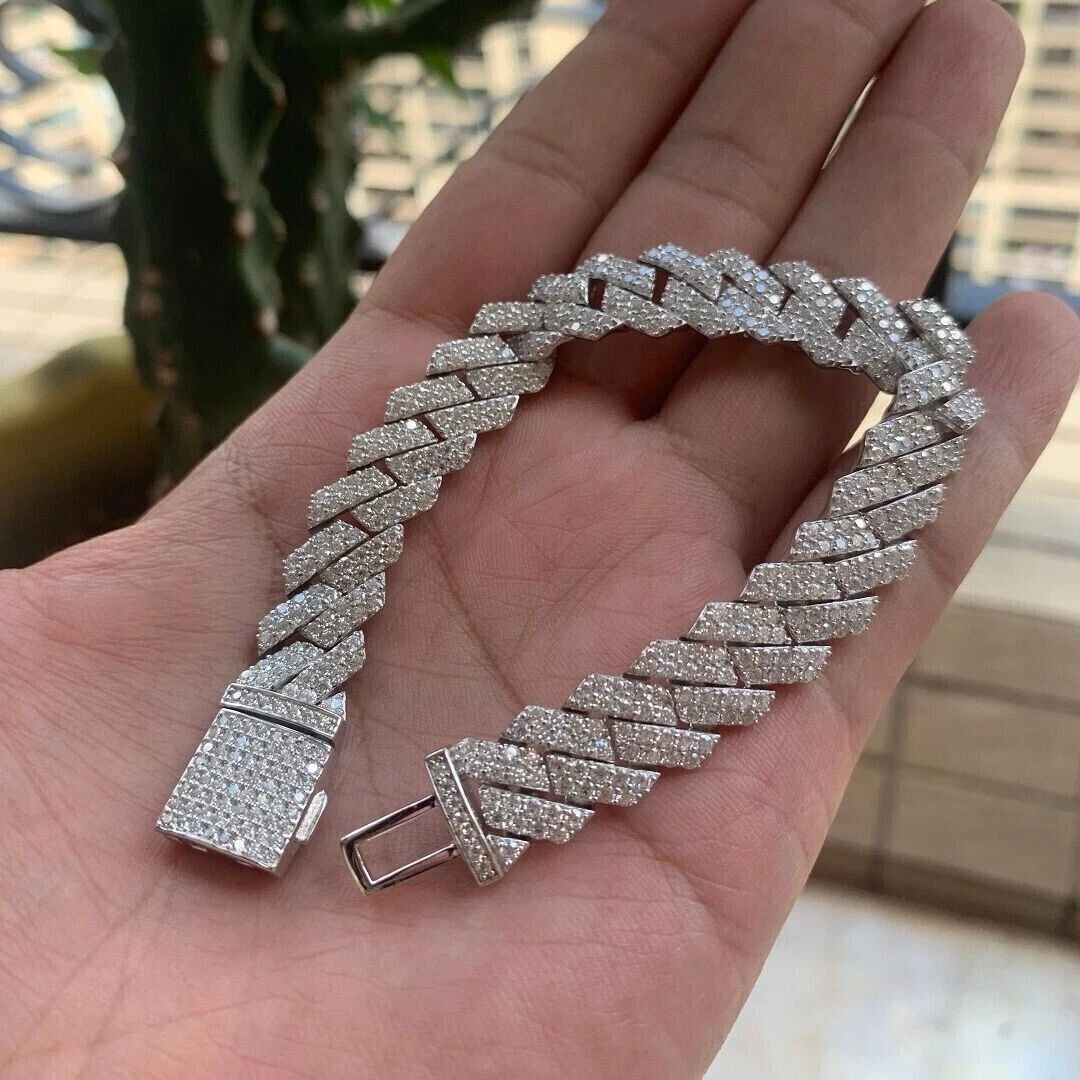 925 Sterling Silver Iced out Cuban Link Bracelet for men, Cuban Bracelet  Men's Sterling Silver With Diamonds