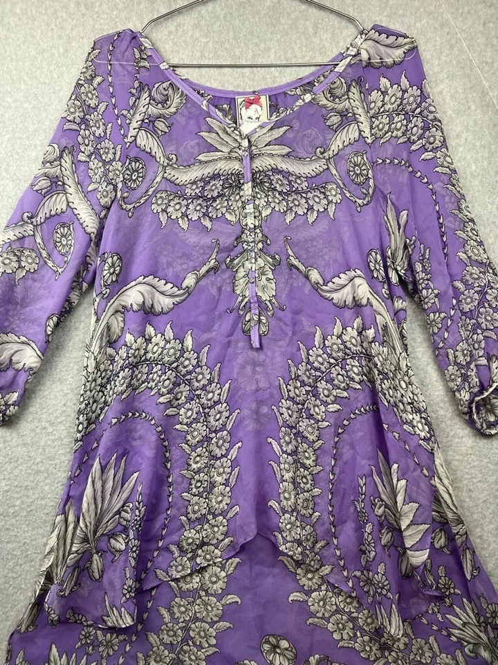 Vestido túnica de seda Yoana Baraschi para mujer talla S puro flujo costal boho chic verano Foto 2 de 4