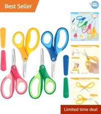 Colorful Kids Scissors - Blunt Tip  Soft Grip for Safe Crafting Fun 4 Pack 