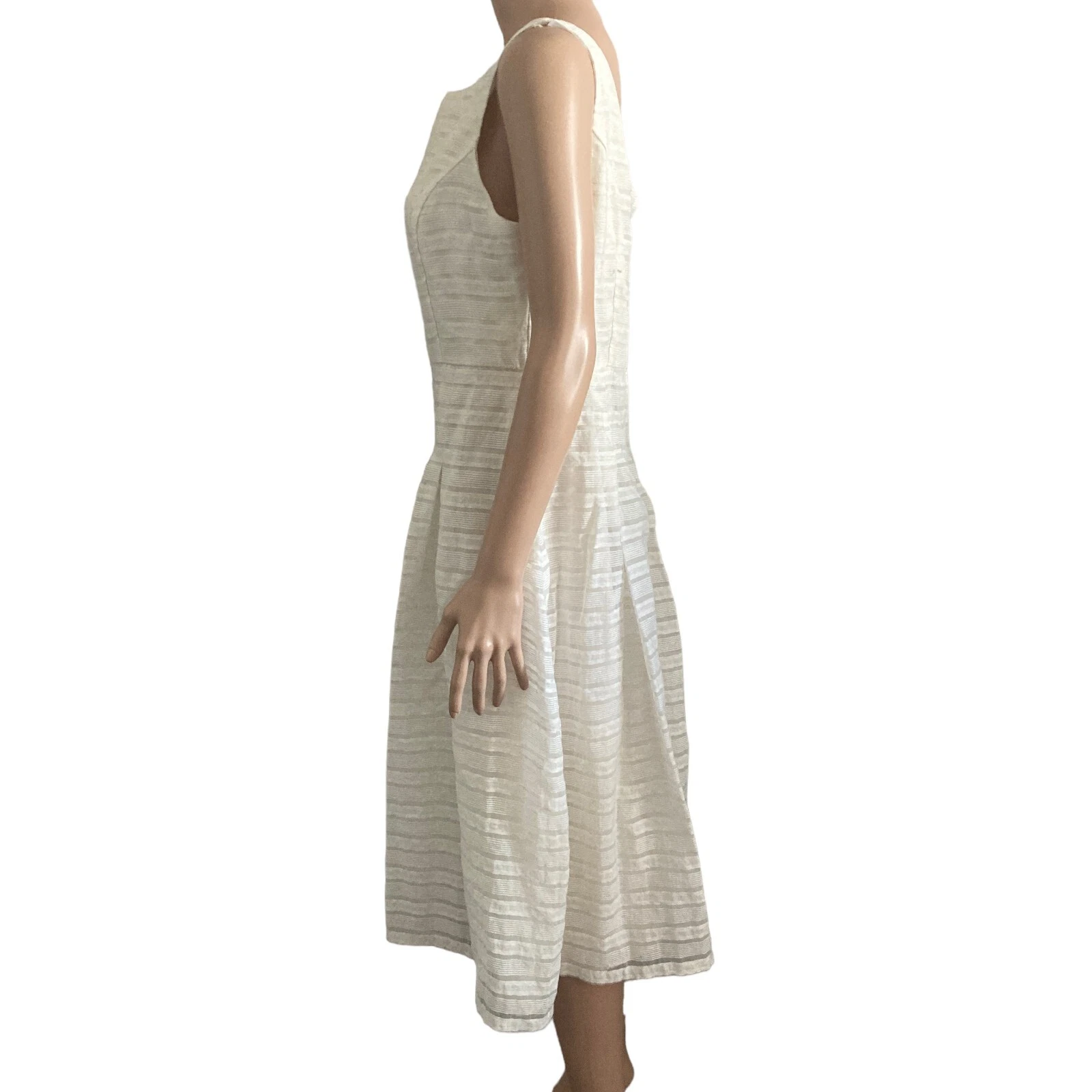 OFF WHITE Tommy Hilfiger abito swing donna 12 bianco sporco misto lino floreale estate primavera