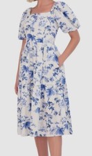 Vince Camuto Women's White Floral Puff-Sleeve Midi Dress Size 12