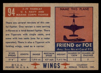 1952 Topps Wings #94 F-7F Tigercat VG/EX *d5 | eBay