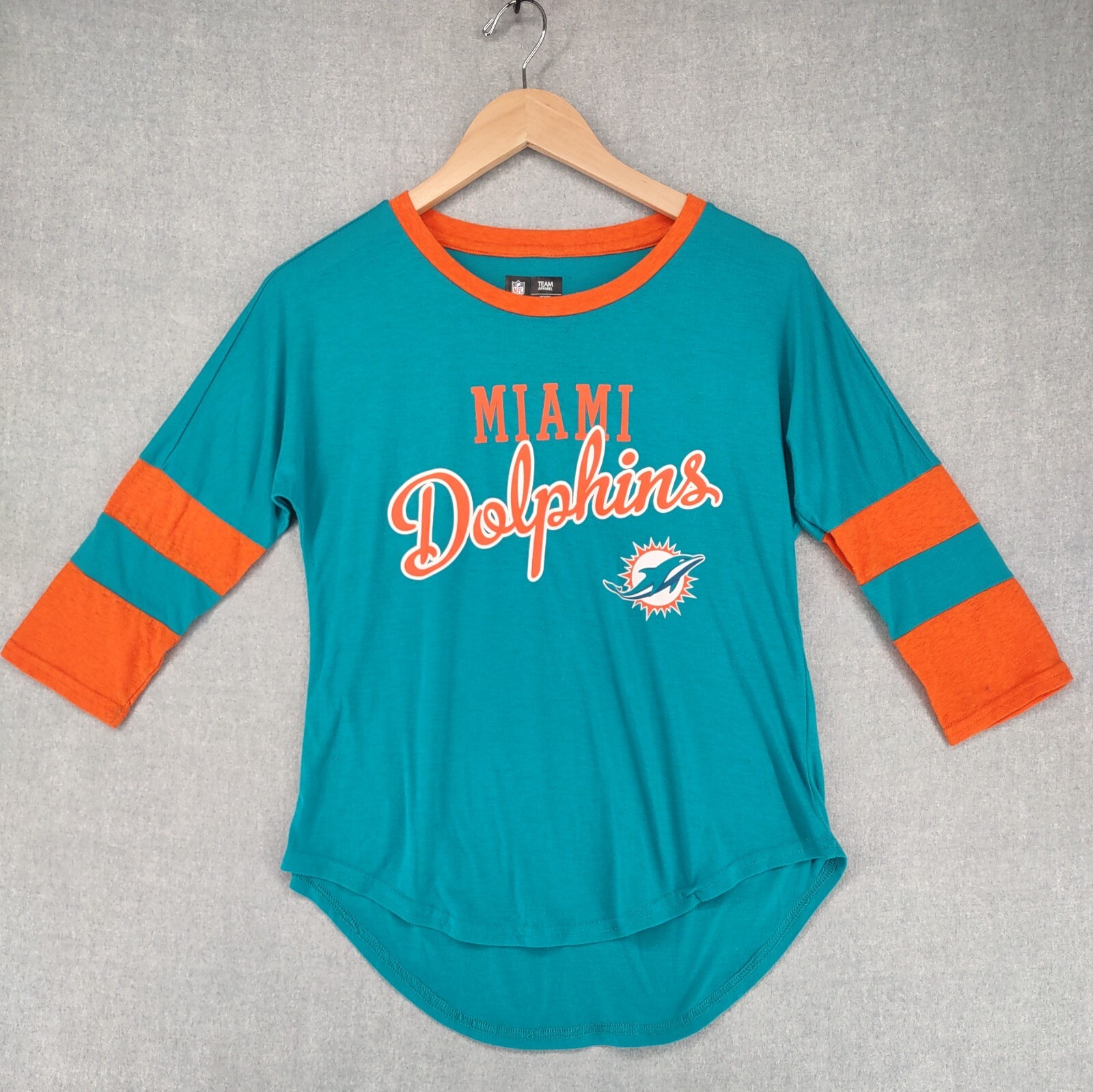 Miami Dolphins NFL Team Apparel Womens Small Crew 3/4 Logo