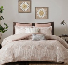 INK IVY Ellipse Full/Queen Jacquard Duvet Cover Set, Blush       