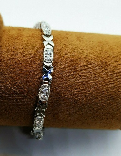 Round Diamond "XO" Link Tennis Bracelet In White Gold Plated Brass, 7" - Picture 7 of 7