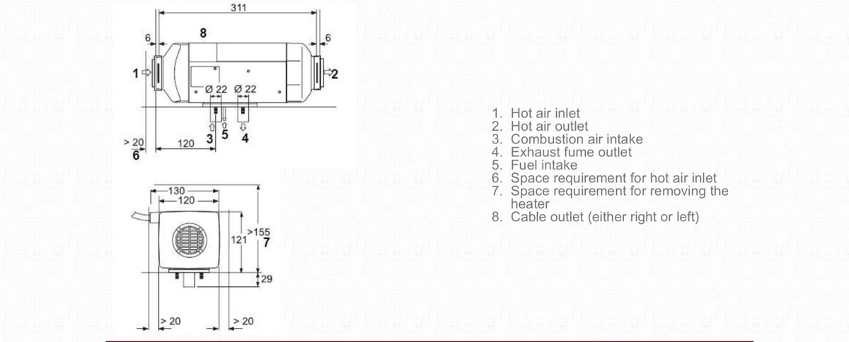 Full installation set Air Heater Webasto AT2000 12 v Diesel +HD Timer