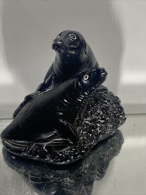 VTG. Eskimo Inuit Aardik Collection Seals at play Soapstone Style Carving