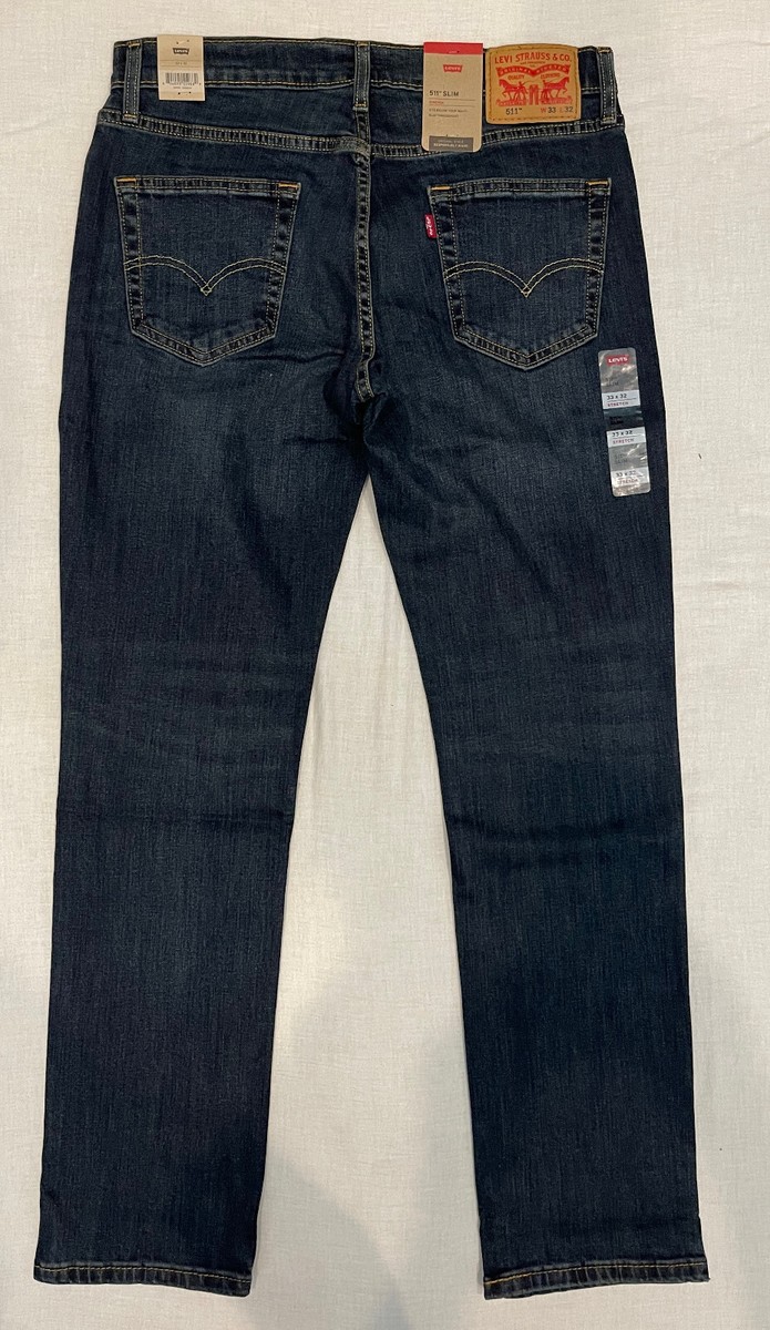 Levis 511 Men's Slim Fit Stretch Jeans 33X32 Dark Blue W33L32
