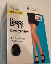 L'eggs Pantyhose Size B OFF BLACK Everyday Regular  - 4 Pair - Sheer Toe  #43183