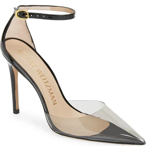 $550 STUART WEITZMAN Stuart 100 patentleather PVC POINTED pumps BLACK 10 (DA19)