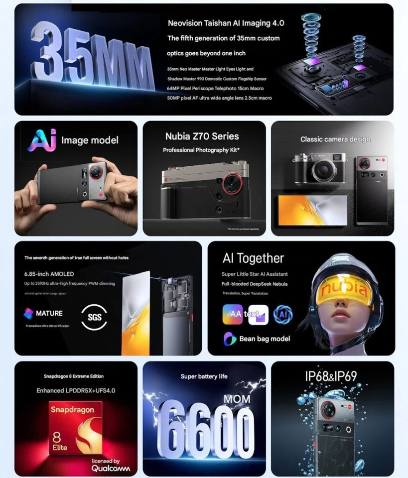 ZTE Nubia Z70S Ultra 5G 6,85 "AMOLED Snapdragon8Elite 6600mAh Telefon von FedEx - Bild 2 von 4