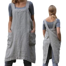Pinafore Cross Back Apron For Women With Pockets Japanese Smock For Work Gardeni