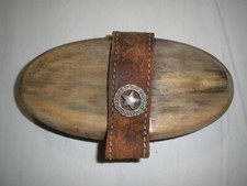 Vtg Oval Wooden Horse Brush Leather Handle with Silver Colored Metal Texas Star