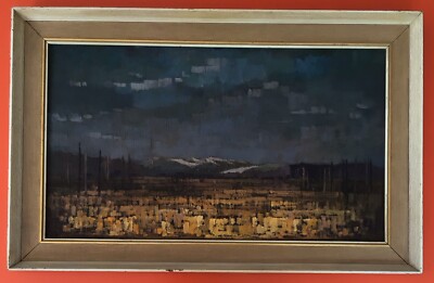 Michael Cadman RI ARCA 1960-70er Pyrenäenlandschaft gerahmt Ölgemälde Abstrakt