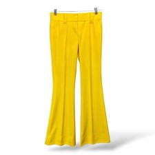 VTG 70s Bell Bottom Pants Flare Trousers 28" Waist Bright Yellow Solid Hippie