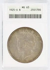 1925-S Peace Silver Dollar ANACS MS63 S$1 San Francisco Minted No Reserve