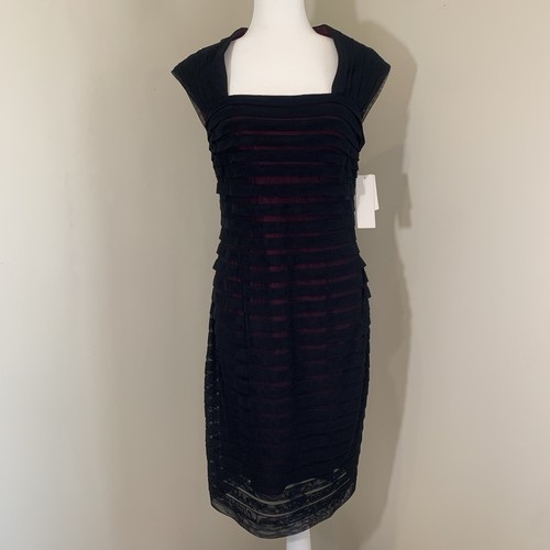 Adrianna Papell Damen Midikleid 12 Schwarz Lagenlook Mesh Overlay Bodycon Vamp