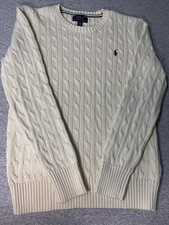 Polo Ralph Lauren Girls L 14-16 Cable Knit Sweater Cream Ivory Pony Preppy