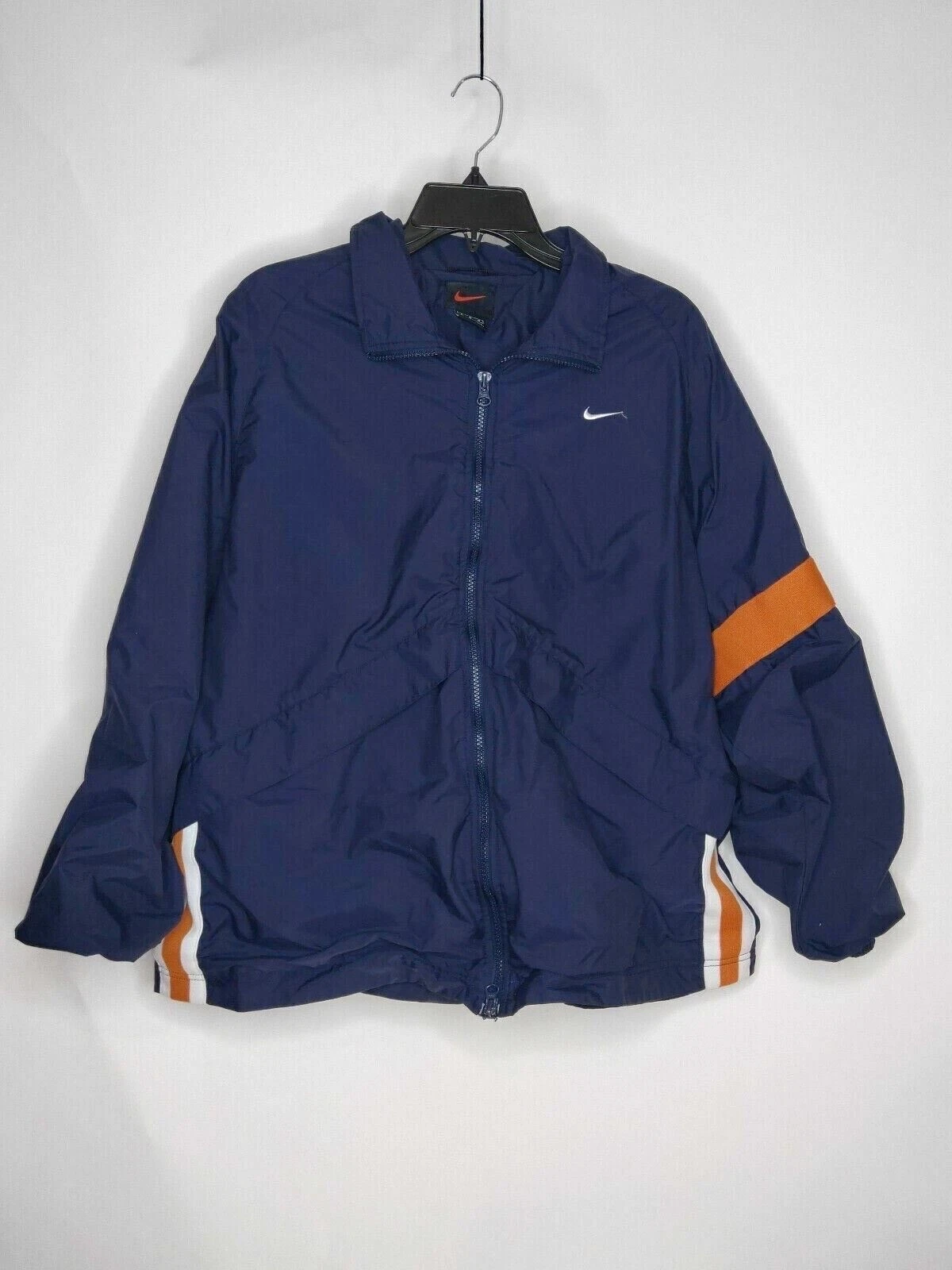 Nike Men's Jacket Full Zip Collared Navy Blue Swoosh Pre-Owned Orange Accent