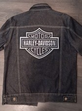 HARLEY-DAVIDSON patched black denim riding jacket (XL)