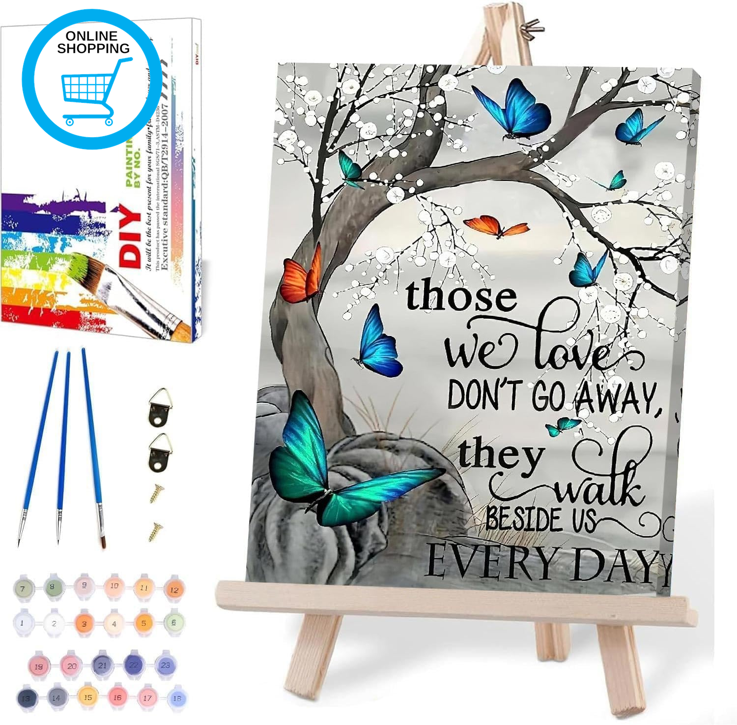 Inspirational Paint by Numbers for Adults with Framed Canvas-With Wooden Easel,P