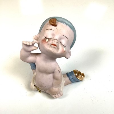 1950s Napco Hand Painted Ceramic Crawling Crying Baby Boy Figurine 3 x3 