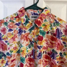 Vintage 80s Short Sleeve Button Up Shirt Womens L Colorful Floral Oversized